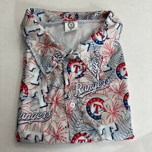Texas Rangers‎ Mens XL Baseball Shirt Button Front Fireworks Red White Blue Fan